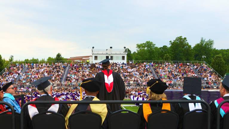 Monroe Woodbury High School Principal Jason McElory gives his opening remarks.