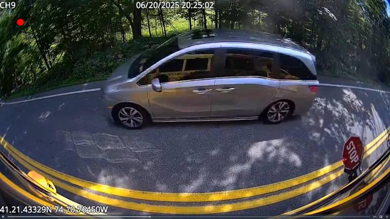 A van caught passing a stopped school bus on external cameras. Photo provided.