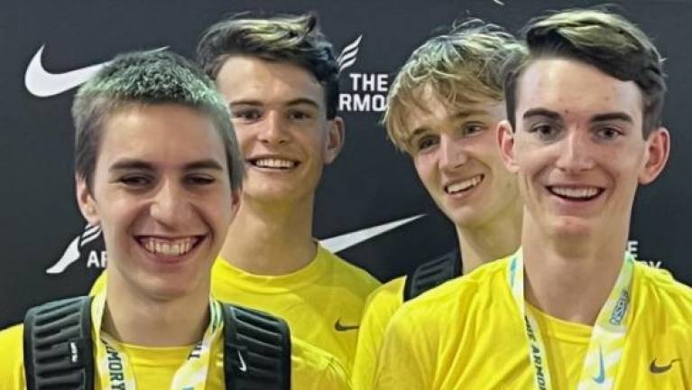 The 2023 National Champion 4xMile Team of (l-r) John Urciouli, Gavin Catherwood, Collin Gilstrap and Collin Catherwood.