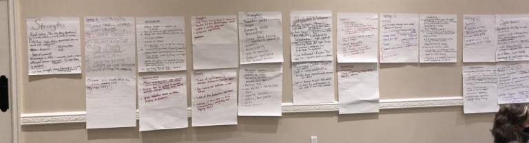 Village of Monroe residents left their comprehensive plan ideas on the wall of notes.