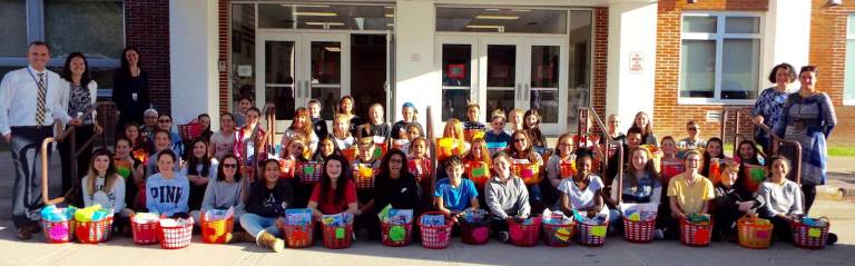 The 60+ baskets held coloring books, crayons, markers, puzzles and more. Inspirational messages created by the students were attached to the outside of the colorful baskets, encouraging those fighting these diseases to have hope.