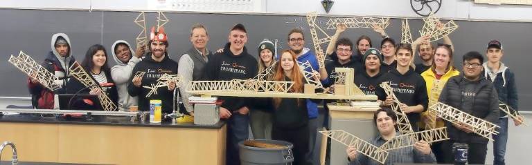 Bridge-building contestants from SUNY Orange's statics class