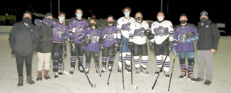 Pictured from left to right: The Crusader seniors and coaches: Assistant Coaches Mike Natoli and Frank Alessandrino; and seniors Andre Estrella, Connor Fischer, Hannah Luckman, James Cirillo, Jack Dolan, Chris Pezzella, Mike Ballinger and Dan McKeon; and Head Coach Tom Natoli.