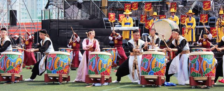 While in South Korea, members of the Orange County Youth Symphony experienced Korean culture and cuisine. Pictured here, for instance, is a performance of traditional Korean dance.