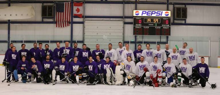 Photo by Bill Carey The Monroe-Woodbury Hockey Alumni Game will be held Saturday, Nov. 25, at 7 p.m., at the IceTime Sports Complex in Newburgh. Pictured here is the lineup for last year's alumni game.