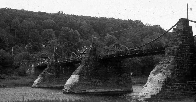 The Roebling Bridge in disrepair.