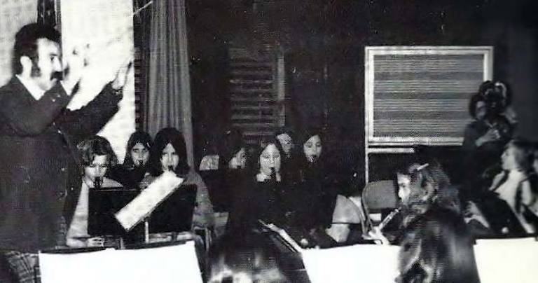 Bob Souza leads a group of student musicians at Monroe-Woodbury High School in teh 1970s. The scholarship program named after him presents its 35th annual fund raiser beginning Friday night, July 31.