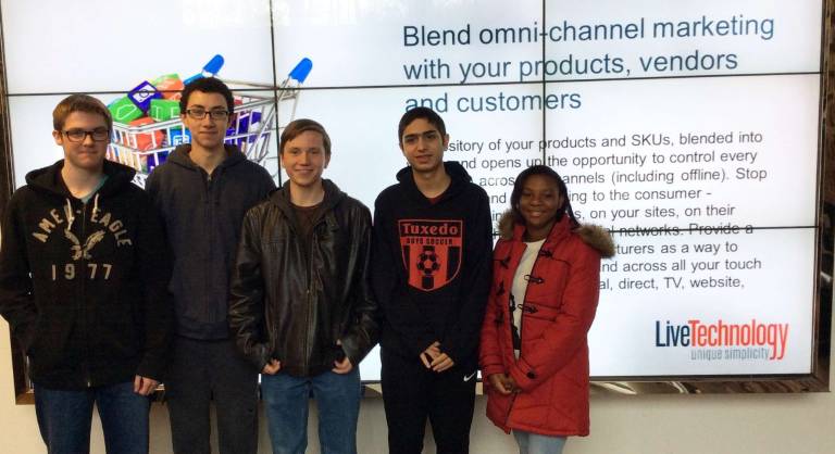 Provided photo Jeremy Dedel, left, Carlos Maldonado, Arik Mozejko, Vasilis Lymberis and Jane Ann Leandre are some of the students beginning a job shadowing program at Live Technology in Tuxedo Park.