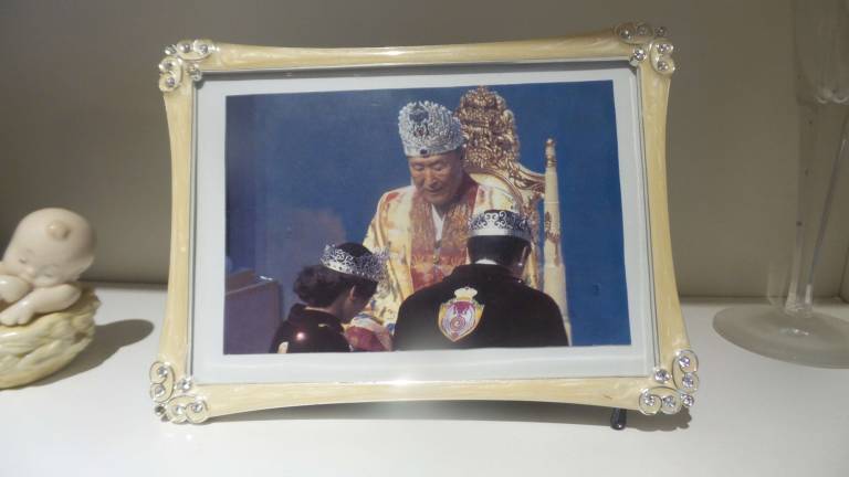 A photo in Sean Moon&#x2019;s home: Moon&#x2019;s father crowned him and his wife in a special ceremony. Sean Moon is now referred to as &#x201c;The Second King,&quot; while his late father is called the &#x201c;True Father.&#x201d; (Photo by Frances Ruth Harris)