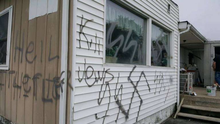 Photo courtesy of GoFundMe Anti-Semitic graffiti and vandalism was found at the Airport Diner Sunday morning.