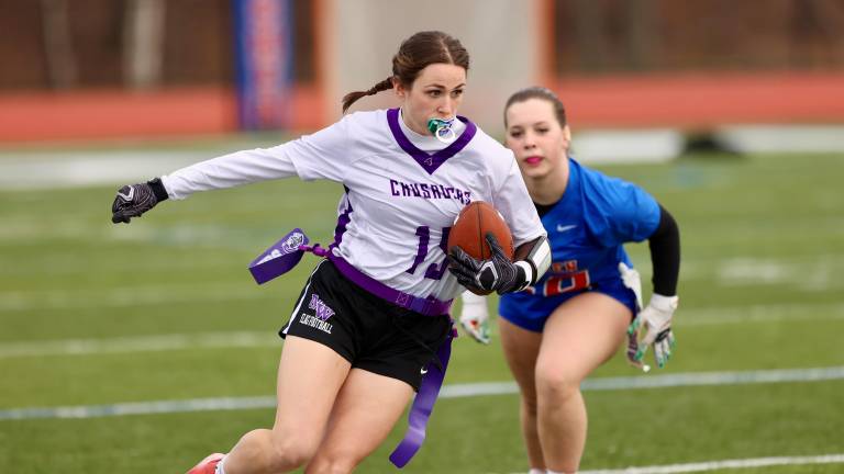 #15, Kate Allen scored 15 touchdowns while recording 859 yards receiving this season.