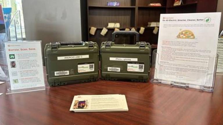 The free HomeBoost kit includes a thermal camera that connects to a smartphone and instructions on how to set up an account through the HomeBoost application.