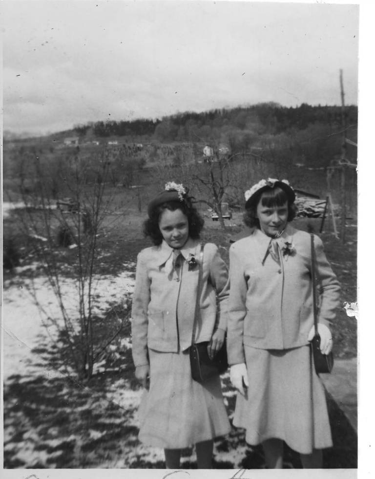 $!Two girls behind the church in Sugar Loaf on a snowy Easter Sunday. Photo courtesy the Sugar Loaf Historical Society