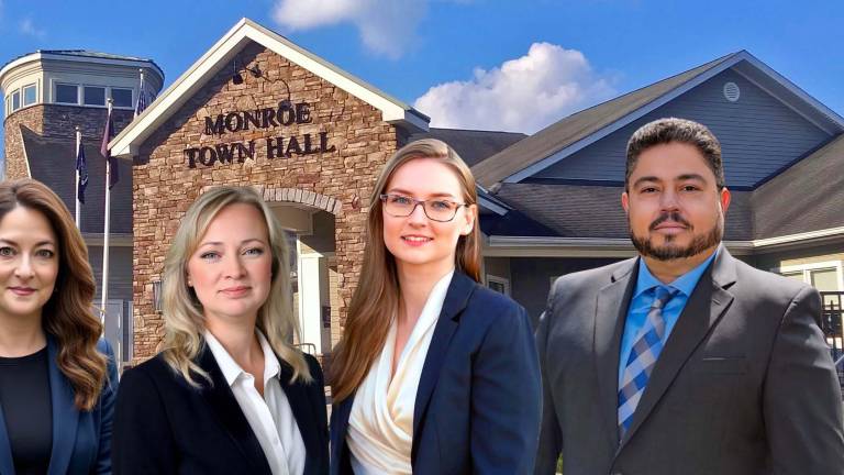 Pictured from from left to right are Monroe Town Justice Audra Schwartz, incumbent running for a third term; Bethany Stephens for Town Council; Maureen Richardson for Town Supervisor; and Luis Rivera for Town Council. Stephens, Richardson and Rivera are Democratic Primary candidates. All four candidates also will appear this November on the independent Preserve Monroe line. Preserve Monroe is a grassroots, independent line committed to protecting community’s character, encouraging responsible development and promoting transparency in local government. The Democratic primary is June 24. Provided photo.